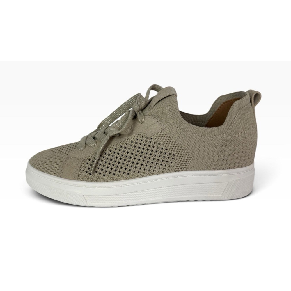 White Mountain Women 8M Uncut Lowtop Mesh Knit Sneaker Glitter Lace Up Beige NEW